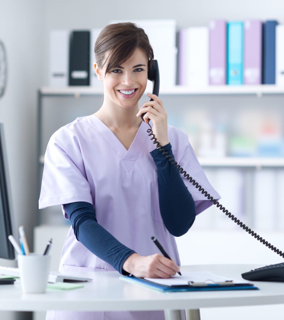 Dental receptionist at the front desk